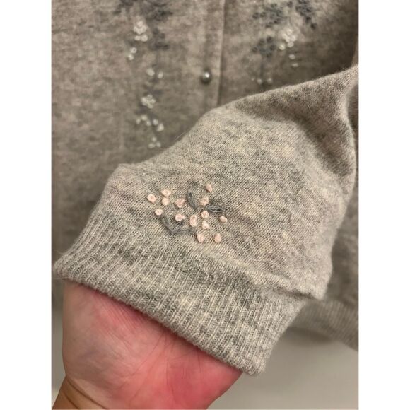 Vintage Embroidered Pearl button gray cardigan sz S/M Y2K Cottagecore Lined - Picture 3 of 9